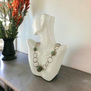 Venetiaurum Venetian Gold Specks Green Murano Glass Bead 24K Plate Link Necklace